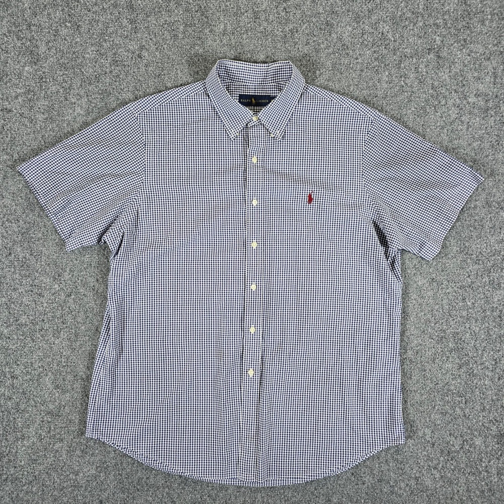Ralph Lauren Gingham Checkered Short Sleeve Shirt Blue/White Mens Size XL Preppy